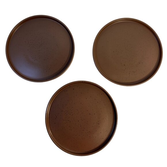 Stone + Lain Set-3 Stoneware Dinner Plates 10 1/4" Speckled Matte Brown *HEAVY* - Picture 3 of 6